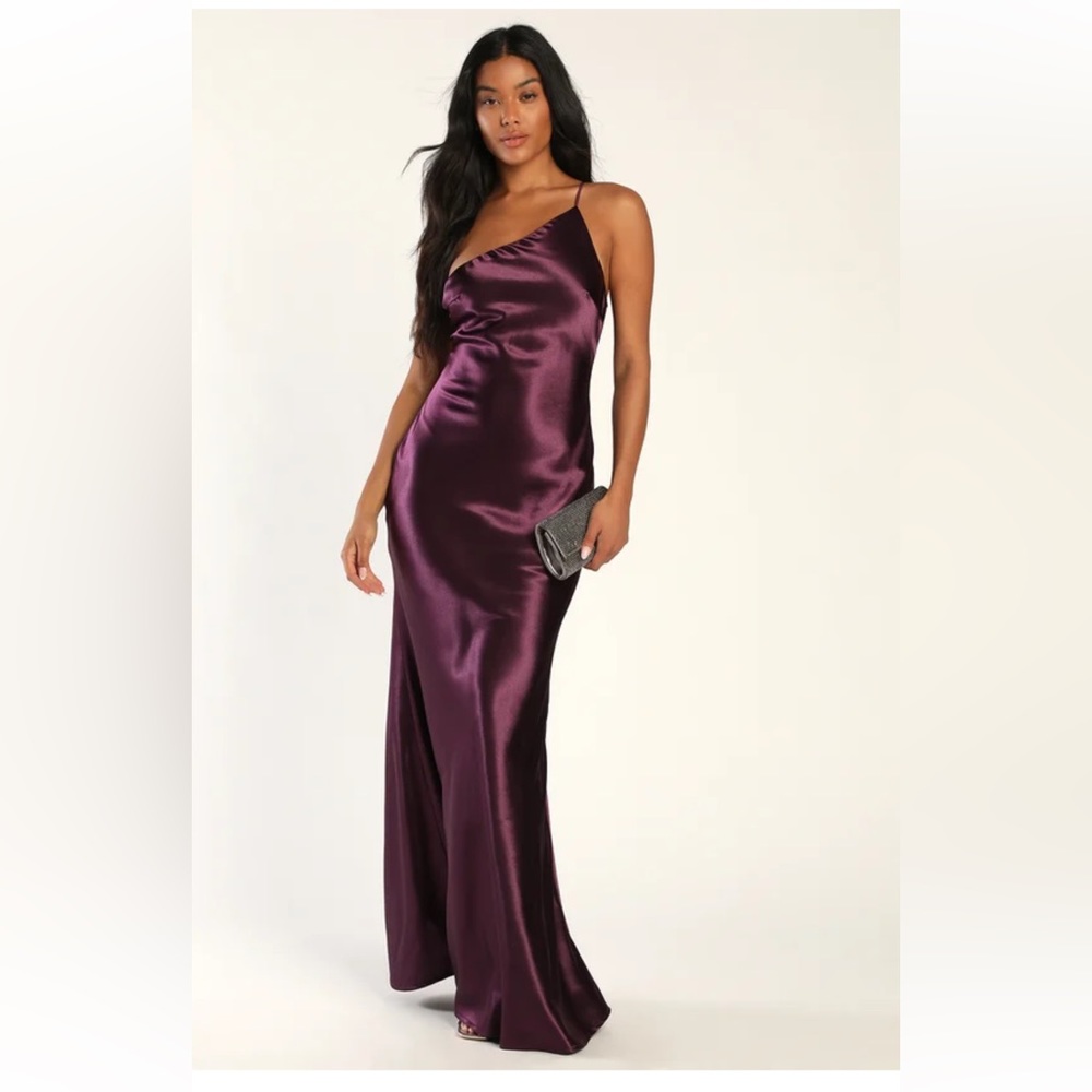 NWT Lulus Forever Begins Now Purple Satin One-Shoulder Maxi Dress